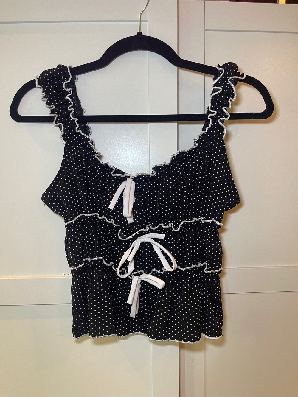 Black & White Polka Dot Ruffle TieTank